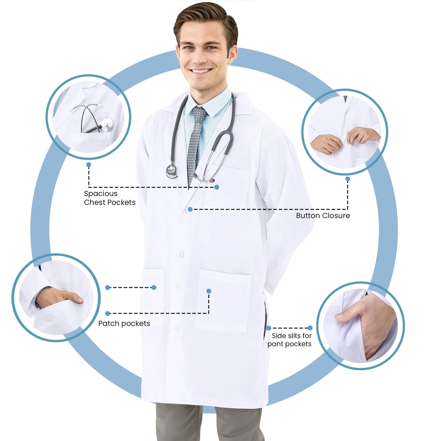 NY Threads Professional Lab Coat for Men Long Sleeve Poly Cotton Medical Coat 1 Pack, Medium, White