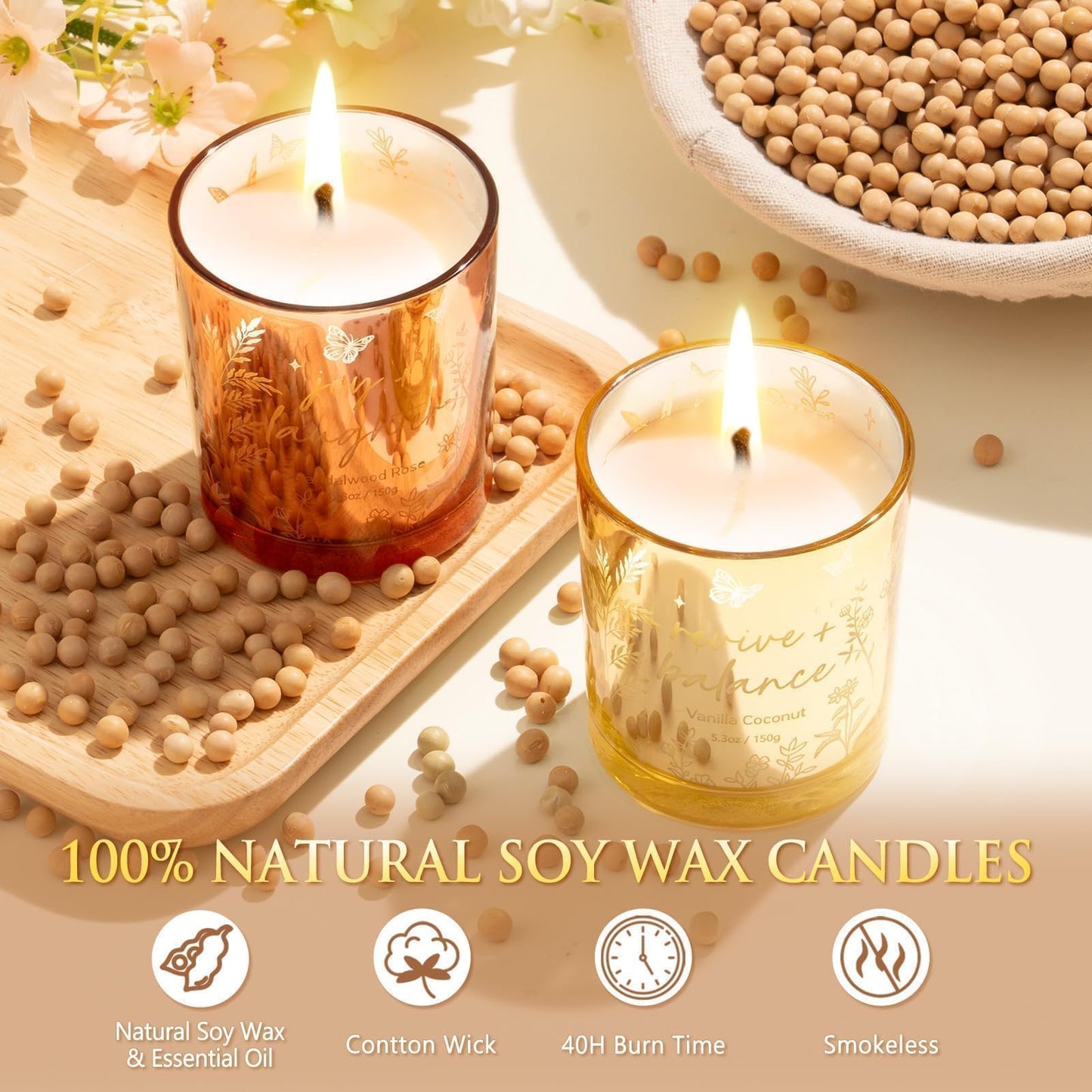Scented Candles for Women, 3 Pack Candle Set Soy Candles for Home Scented Holiday Votive Candle Gifts Set, Easter Mothers Day Birthday Gifts for Women - Vanilla Coconut/Sandalwood Rose/Lemon Lavender