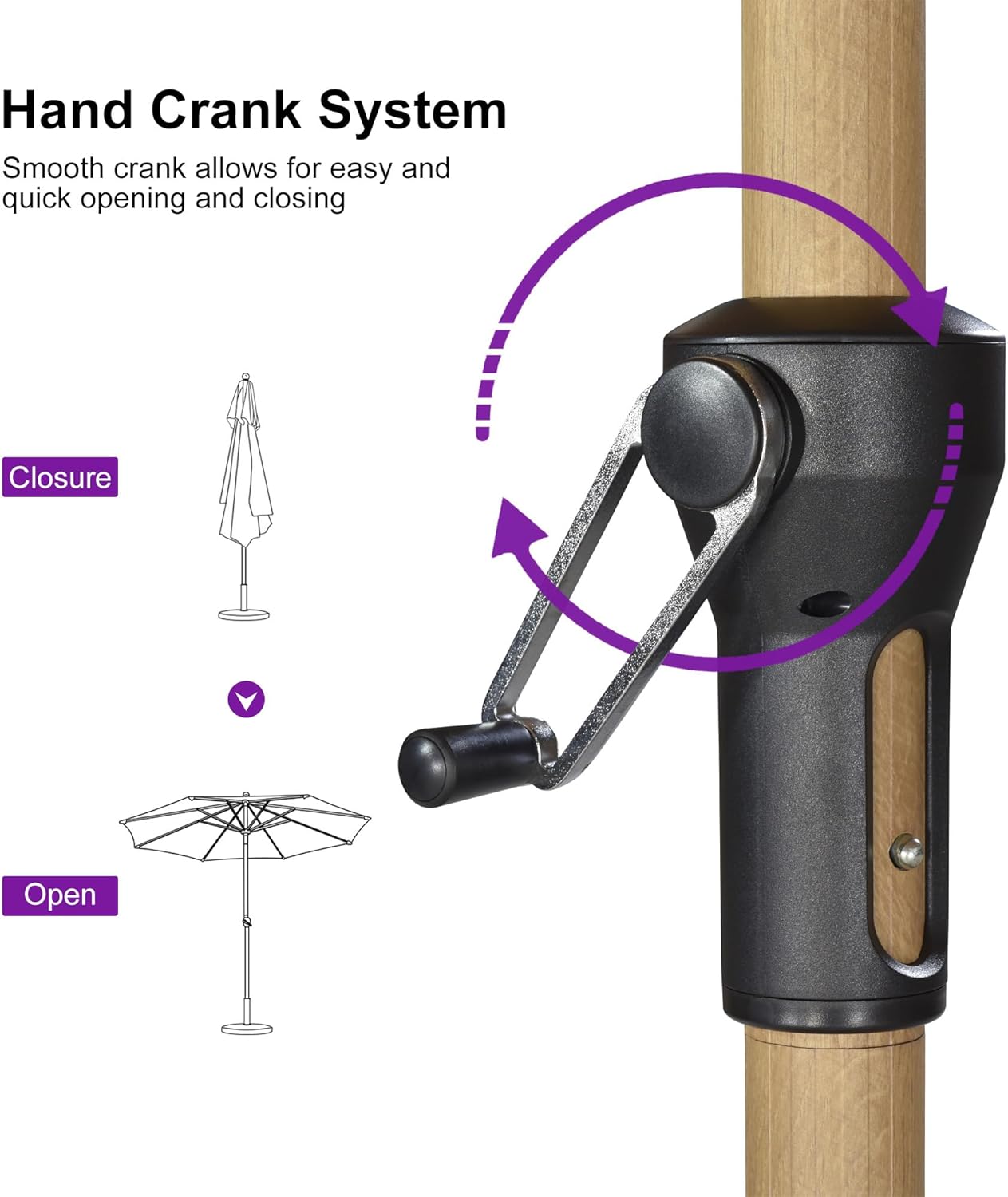 Purple Leaf 11 Feet Patio Umbrella - Durable Aluminum Market Umbrella with Crank & 8 Ribs | Taupe