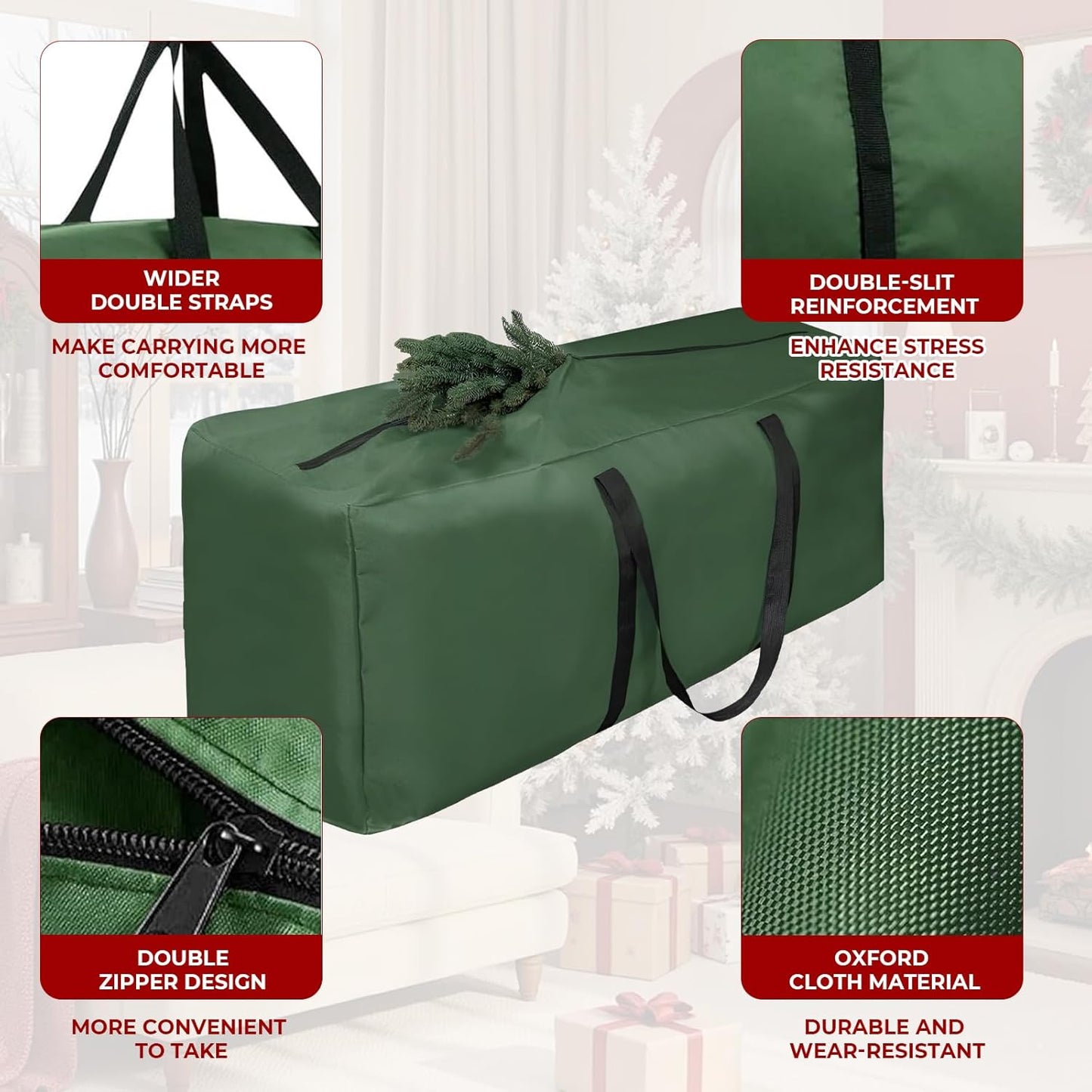 Skiennix Extra Large Christmas Tree Storage Bag - Waterproof Heavy-Duty 68” L x 20” H x 30” W for 9-12 Ft Trees