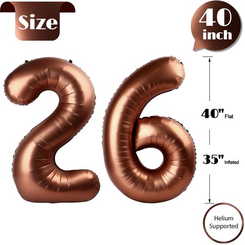 Dark Brown Number 26 Balloon 40 inch, Coffee Brown 26 Number Balloons, 26st Birthday Decorations, Chocolate 26 Year Old Women Men Party Supplies