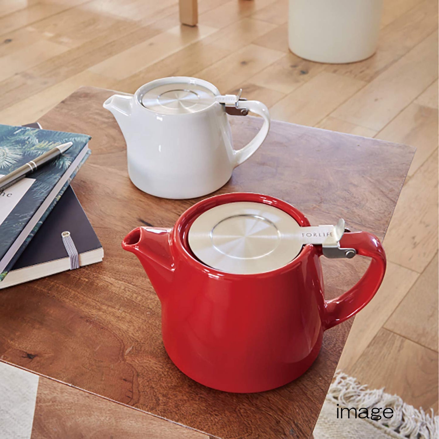 FORLIFE Stump Teapot with SLS Lid and Infuser, 18-Ounce, White