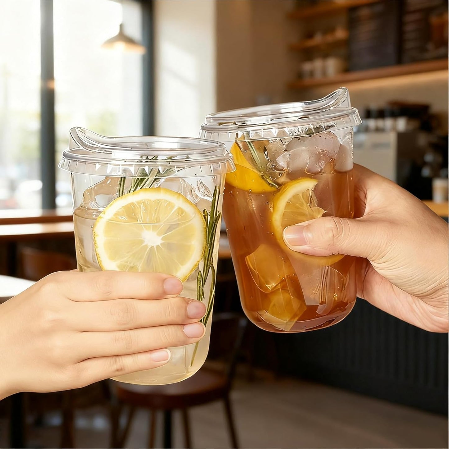 Skiennix 16 Oz Clear Plastic Cups - Disposable Iced Coffee Cups with Sip Lids | 50 Sets for Smoothies & Juices