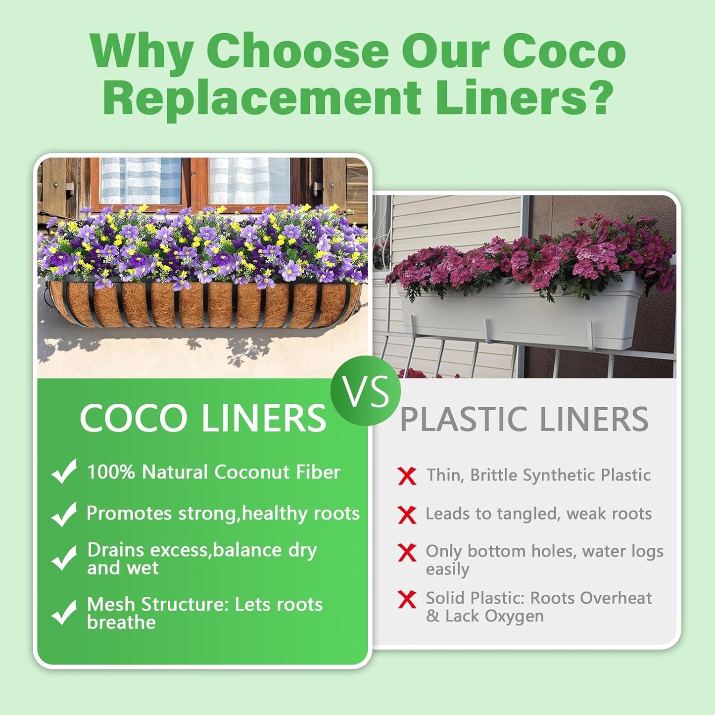 Legigo 30-Inch Coco Liner for Planters - 2 Pack Coconut Coir Basket Liners for Window Boxes & Wall Planters
