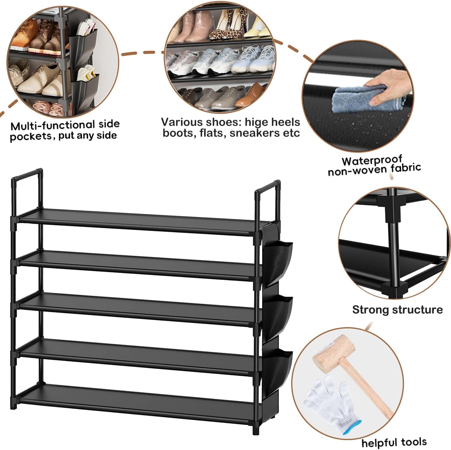 OYREL 5-Tier Shoe Organizer Rack - Space-Saving Shoe Holder for Closet, Entryway, Garage | Holds 20-25 Pairs