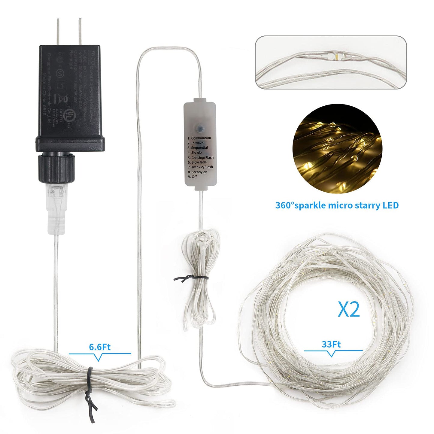 2 Pack Fairy String Lights Plug in, 33Ft 100 Micro Starry LED Twinkle Fairy Lights IP68 Full Waterproof with Remote for Bedroom Garden Christmas Decor (Warm White)