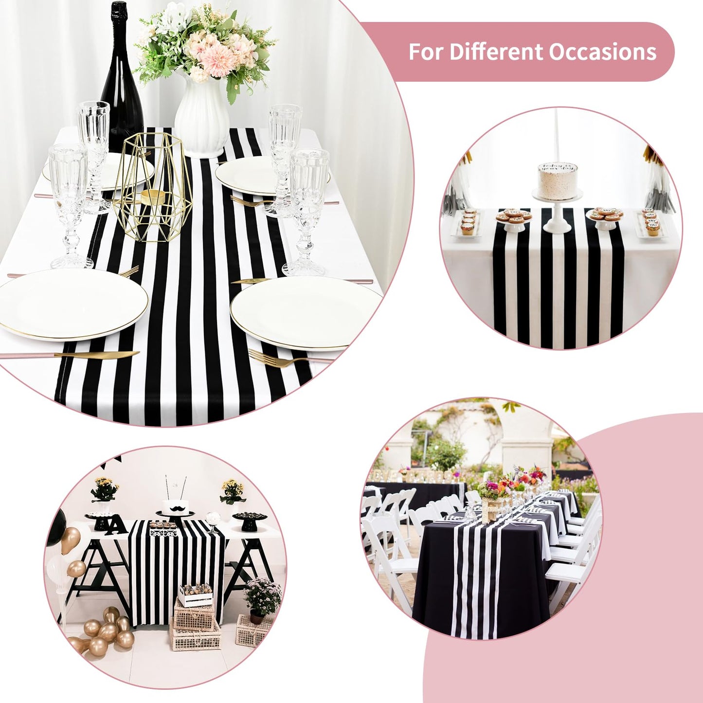 Lykoow 8 Pack Striped Table Runner Polyester Classic Black and White Striped Table Decor for Indoor Outdoor Events, Wedding, Birthday Parties, Banquets and Celebrations (12 x 72 Inch)