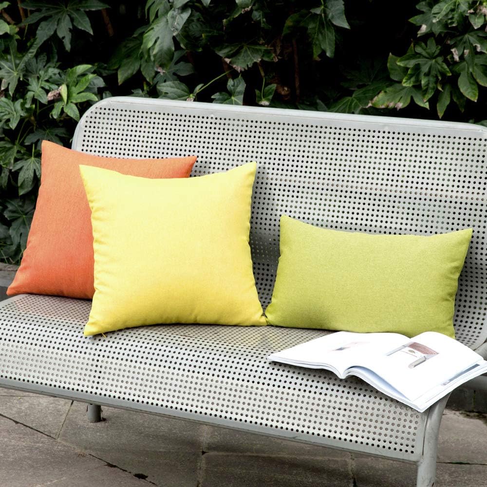MIULEE Decorative Outdoor Throw Pillow Covers - Waterproof Faux Linen Cushion Cases | 20x12 Inch Green, Set of 2