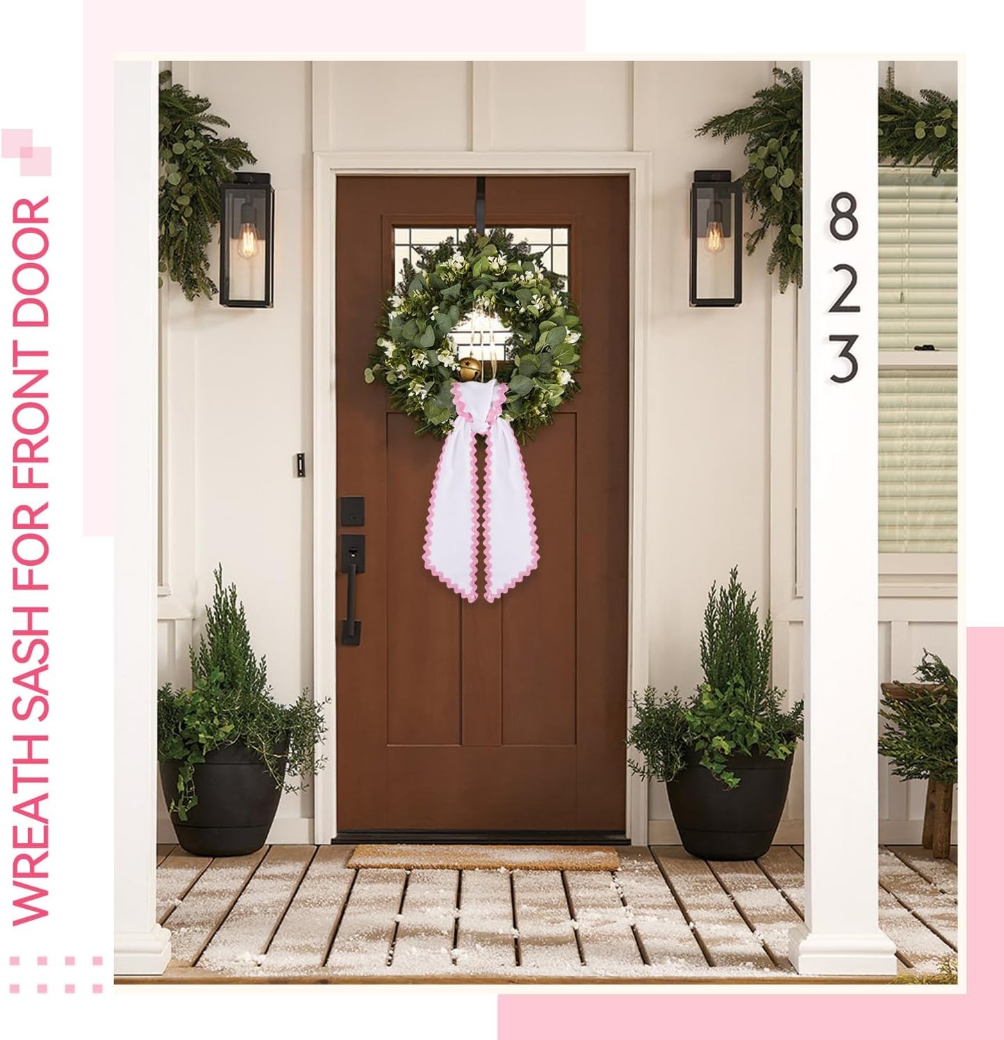 Skiennix Scalloped Wreath Sash - Elegant Ruffle Ribbon Bow for Front Door Decor | 2 Pcs Set in White & Pink