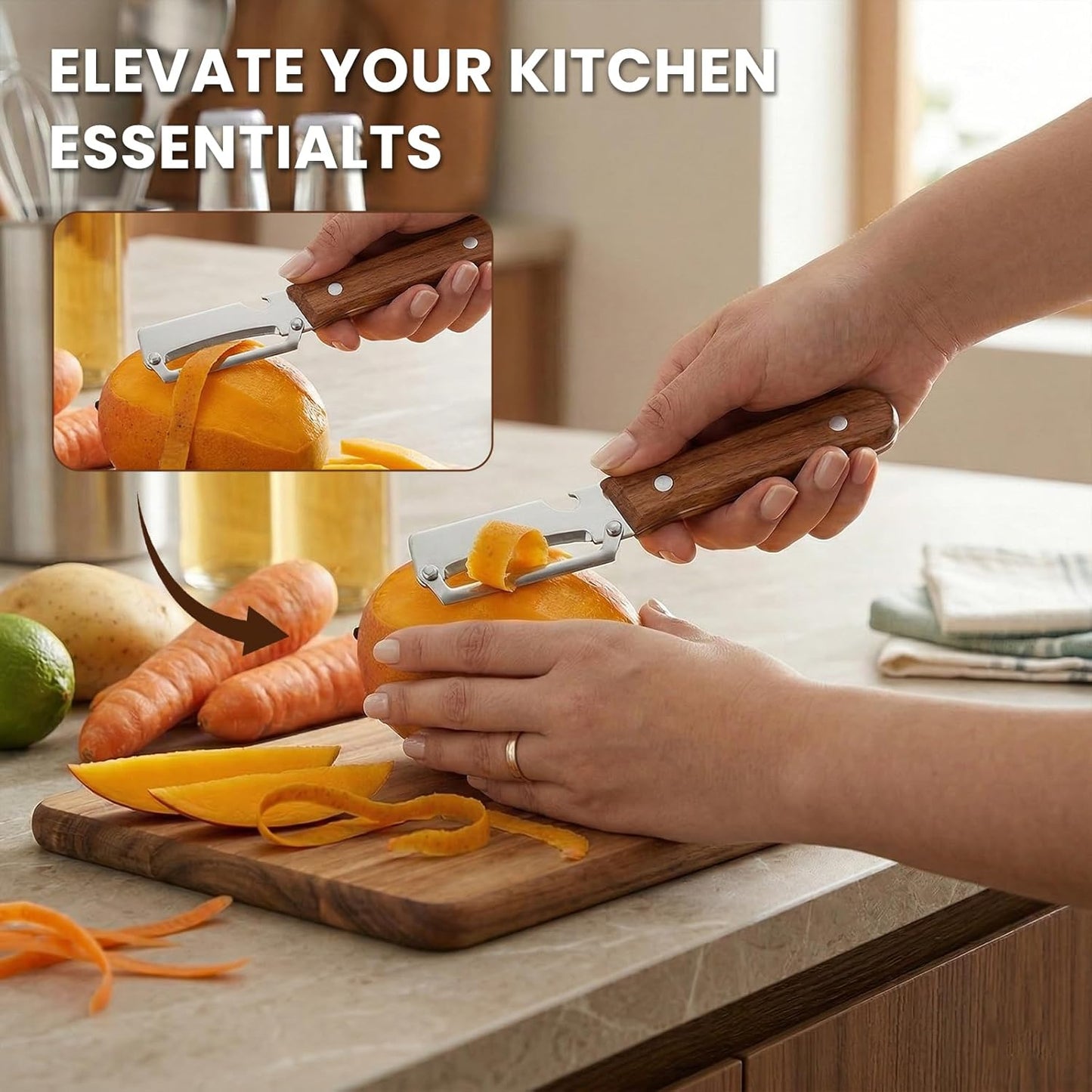 Skiennix 2-in-1 Vegetable Peeler - Stainless Steel Kitchen Tool with Wooden Handle | 2-Piece Set