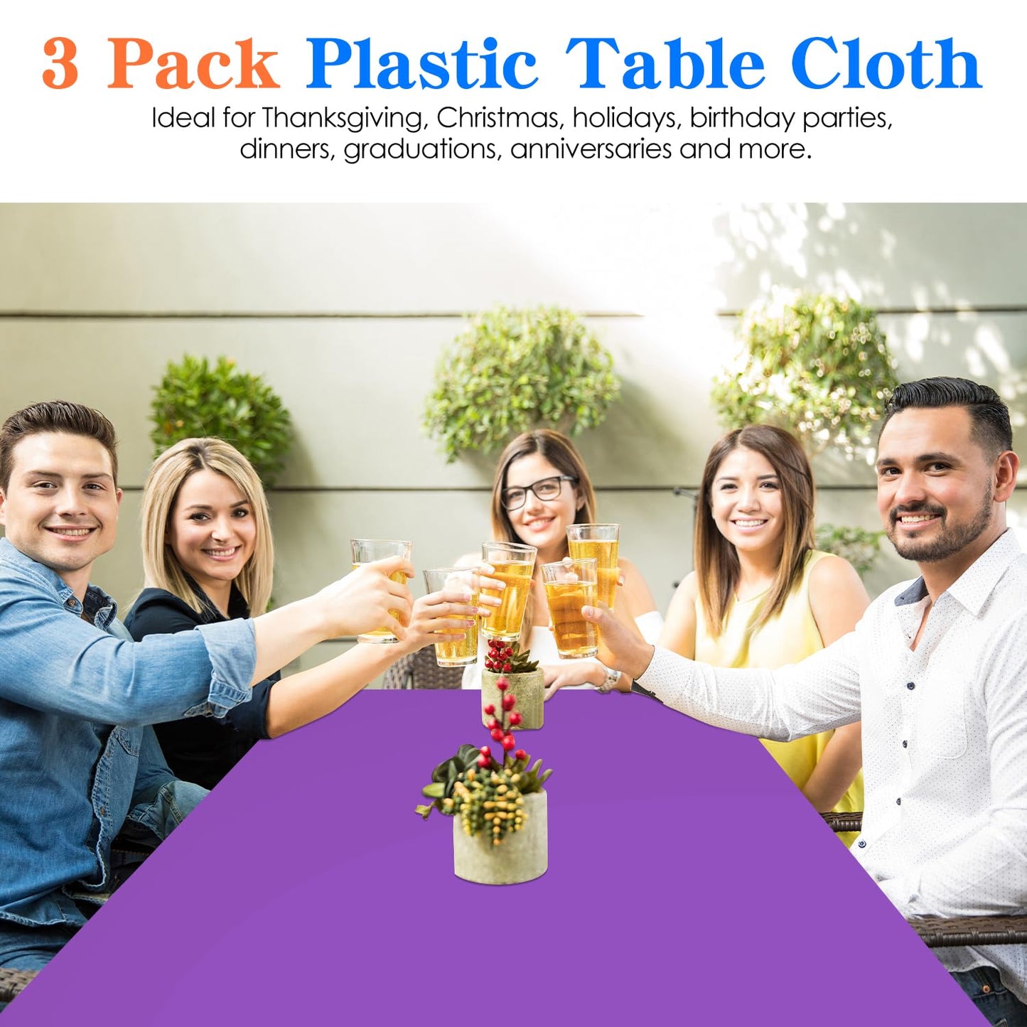 YSYJ 3 Pack Purple Plastic Tablecloth Disposable Rectangular Table Cloth 54 x 108 Inch Table Cover for Parties