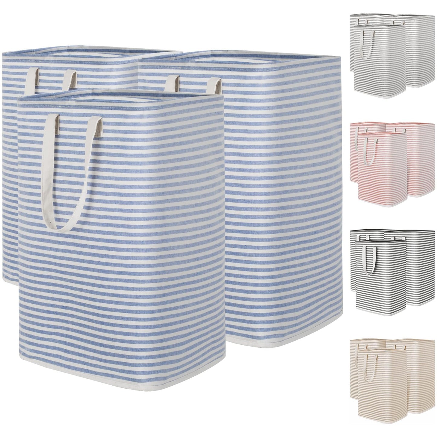 Lifewit 3 Pack Laundry Basket 80L Each, Collapsible Clothes Hamper with Reinforced Handles, Freestanding Waterproof Design for Bedroom and Laundry Room, Blue 240L Total