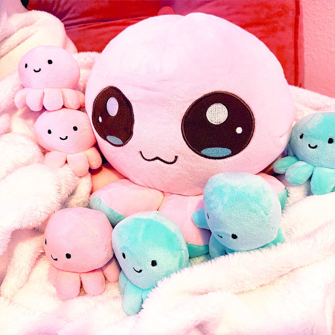 BelugaDesign Octopus Plush Toy | 7 Bulk Bundle Pink Blue Cute Kawaii Anime Soft Cozy Plushie | Large Stuffed Sea Animal Pillow | Fluffy Huggable Mood Flip Squishy Stuffies Plushy for Kids Teens