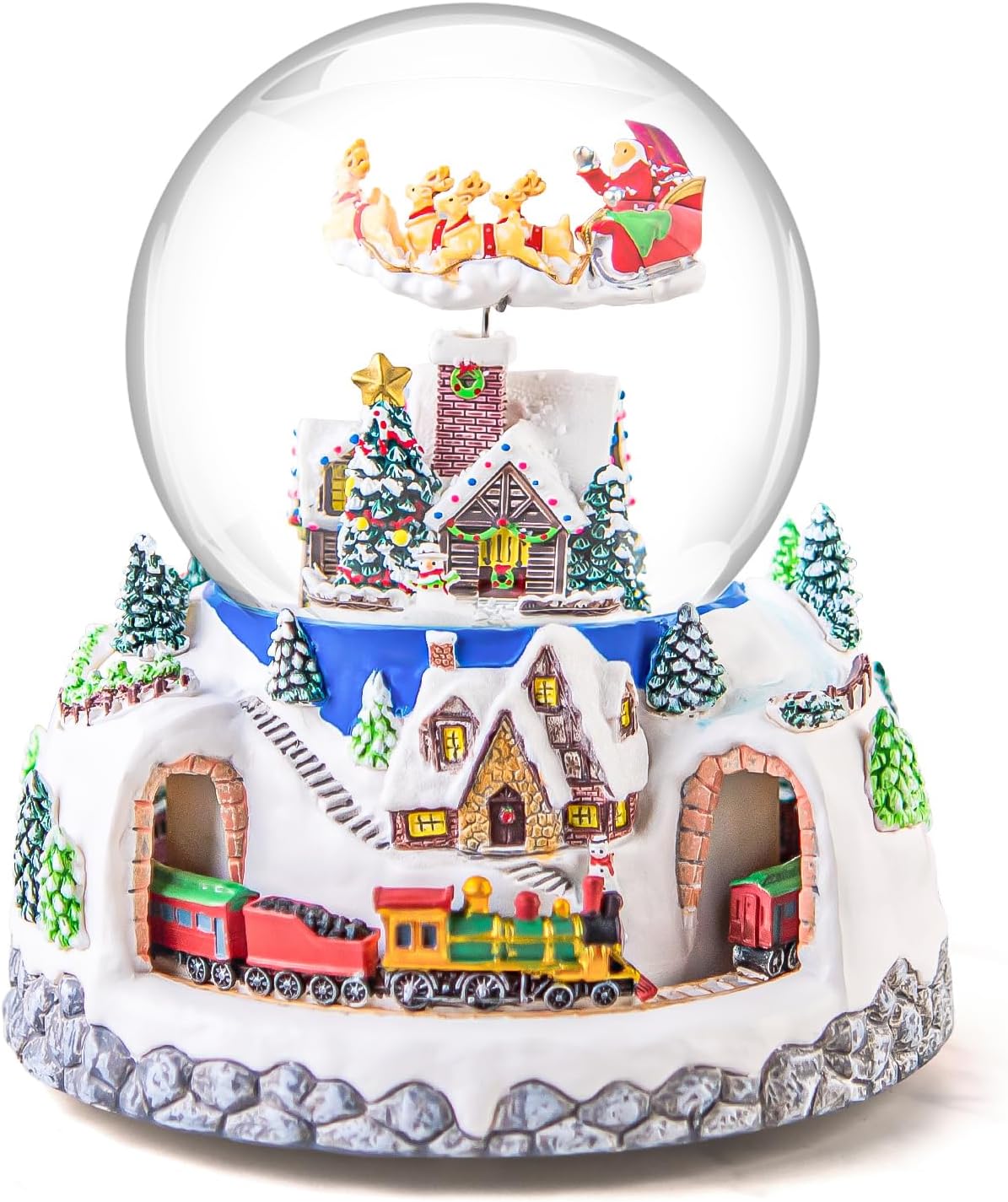 Skiennix Musical Snow Globe | Rotating Santa Claus with Train & Snowfall | 48 Classic Christmas Carols