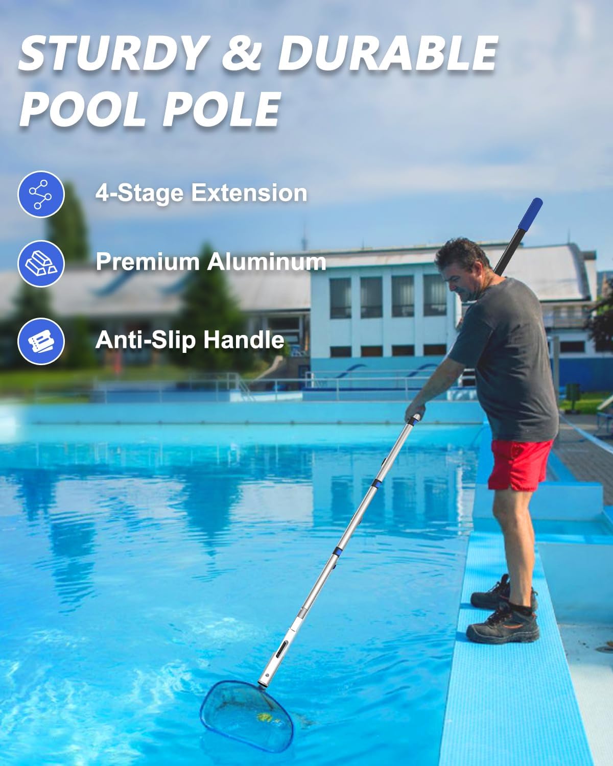 Skiennix 16FT Telescopic Swimming Pool Pole - Heavy Duty Aluminium, Adjustable 4 to 16 Feet