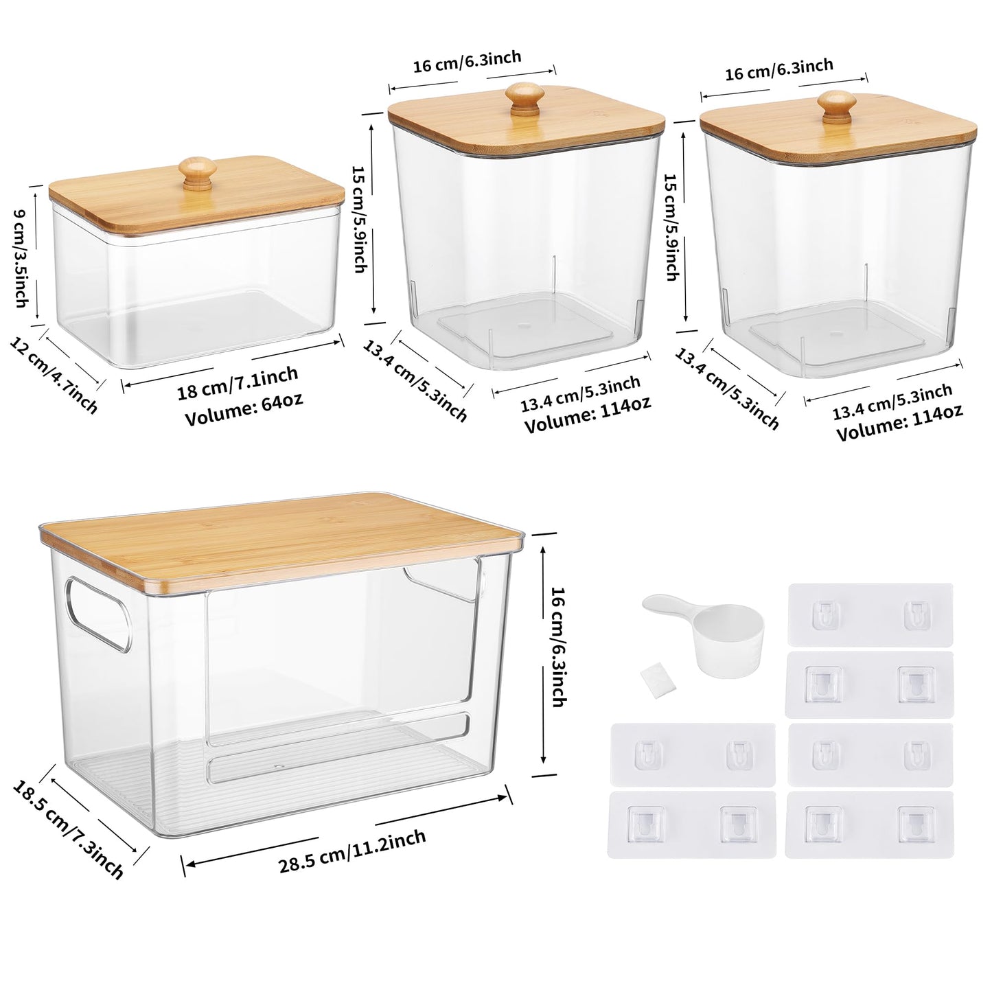 ALOCEO 4 Pcs Extra Large Trash Bag Dispenser & Laundry Containers, Wall Mounted Clear Laundry Pods Container Dryer Sheet Holder with Lids for Laundry Room Organization and Storage