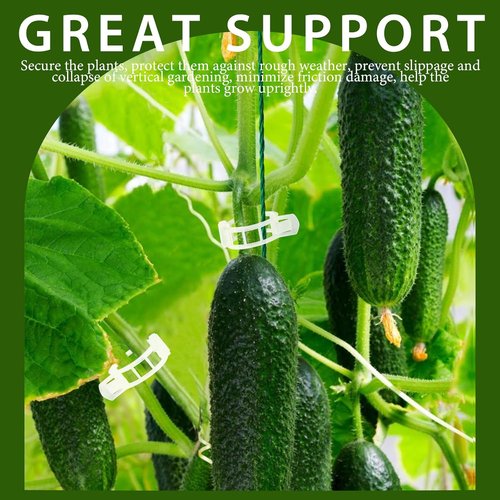 FANDAMEI Plant Support Clips - 300 PCS Plastic Garden Ties for Tomatoes, Cucumbers & Vines | 1” Inner Diameter