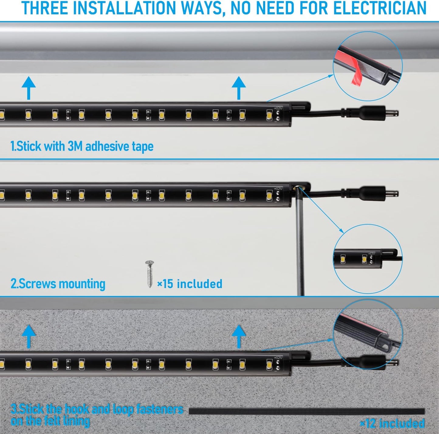 TORCHSTAR LED Lighting Kit - 6 Linkable 12-Inch Light Bars with Motion Sensor & UL Power Adapter | 900LM, 5000K Daylight