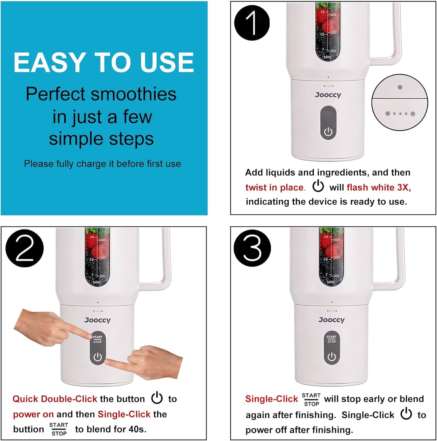 Skiennix 18oz Portable Blender - Cordless Travel Smoothie Maker with Ice Crushing Blades