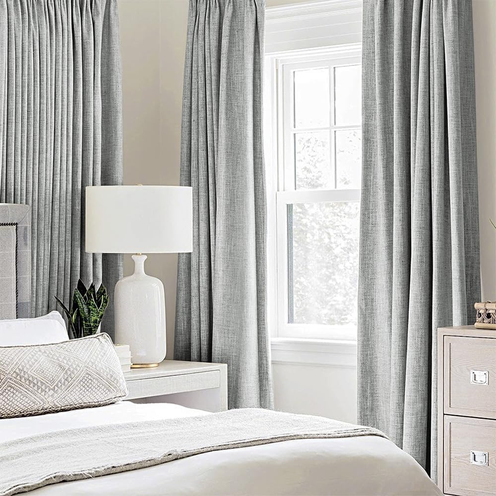 MIULEE Blackout Linen Curtains - Thermal Insulated Grommet Drapes for Bedroom & Living Room | Glacier Gray, 52 x 63 Inch (2 Panels)