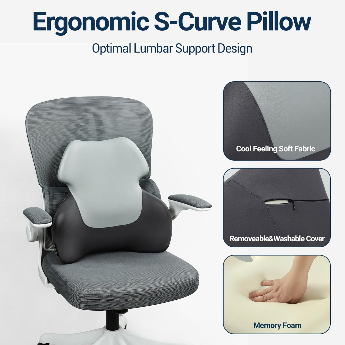 Long Back Lumbar Support Pillow - Fully Entire Back Support - Back Pain Relief and Posture Improved - Memory Foam Back Pillow Cushion for Office Chair, Gaming Chair, Recliner, Car Driving, Grey