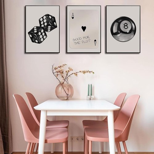 BOKPEN Black and White Poker Dice Wall Art - Retro Y2K Canvas Prints for Game Room | 12x16in Unframed