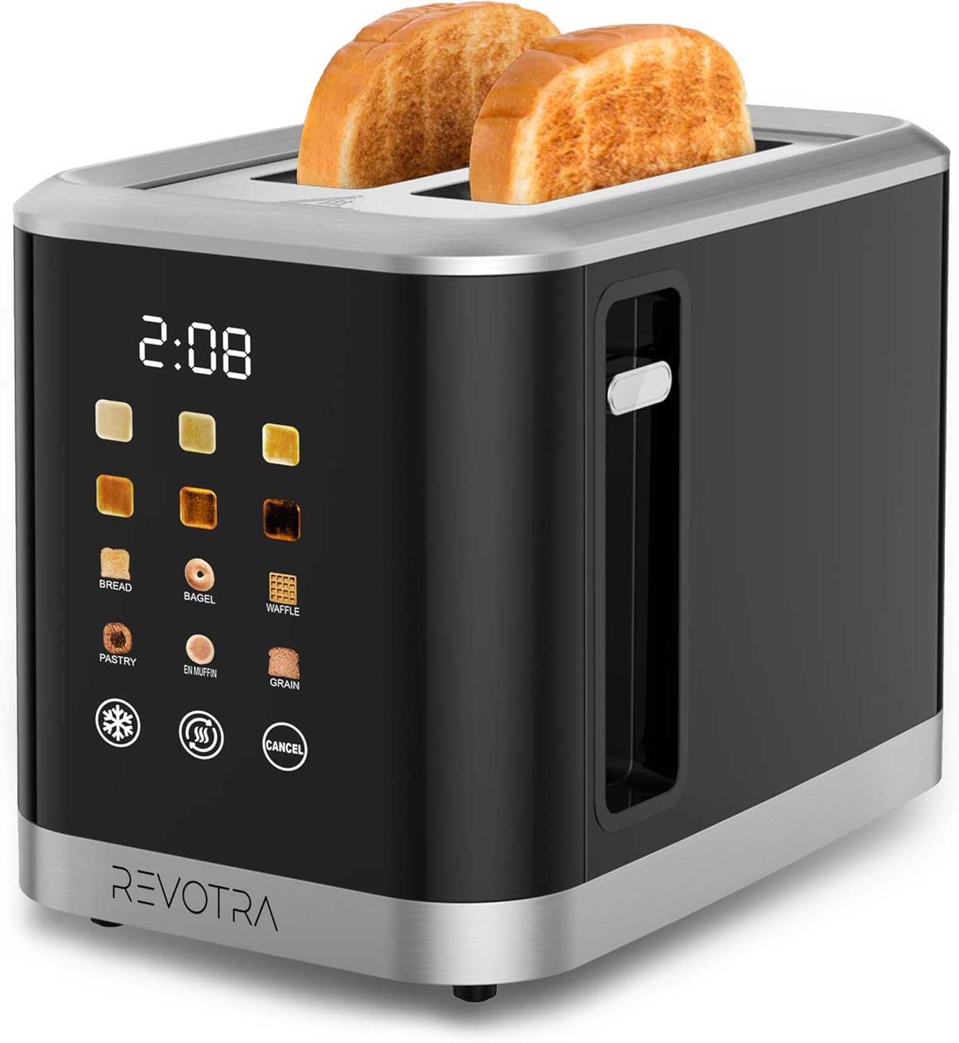 Skiennix 2-Slice Toaster - Stainless Steel with LED Display, Extra Wide Slots & 6 Shade Settings | Compact Design for Bagels & Waffles