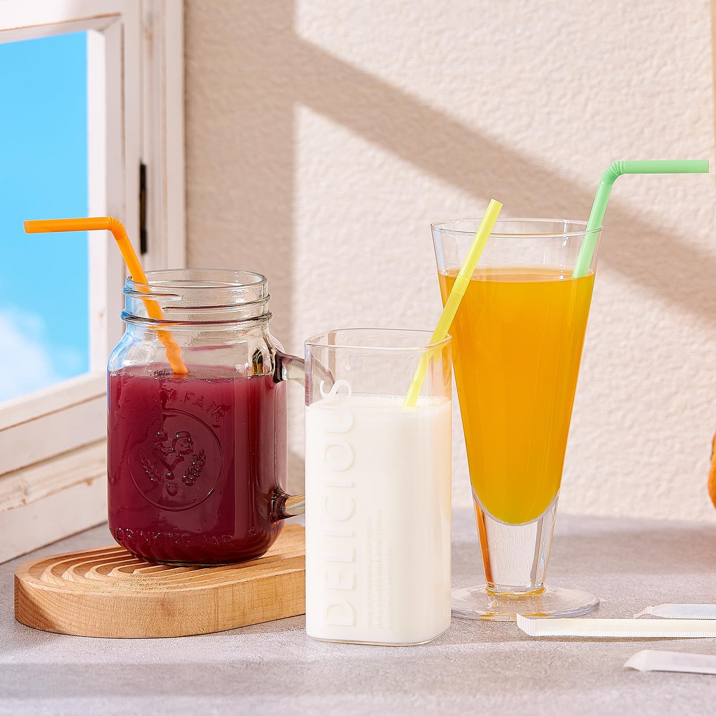 [Individually Wrapped] 100 Pcs Colorful Flexible Plastic Straws, Disposable Bendy Straws, 8.26" Long and 0.23'' Diameter, BPA-Free