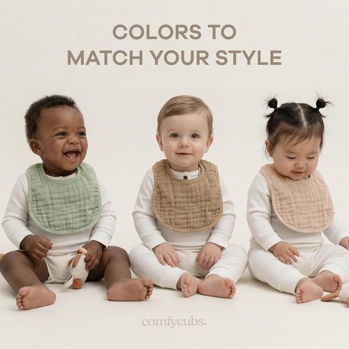 Comfy Cubs Muslin Bibs - Soft, Highly Absorbent Baby Bibs for Feeding & Teething | Pack of 8, Colorful Designs