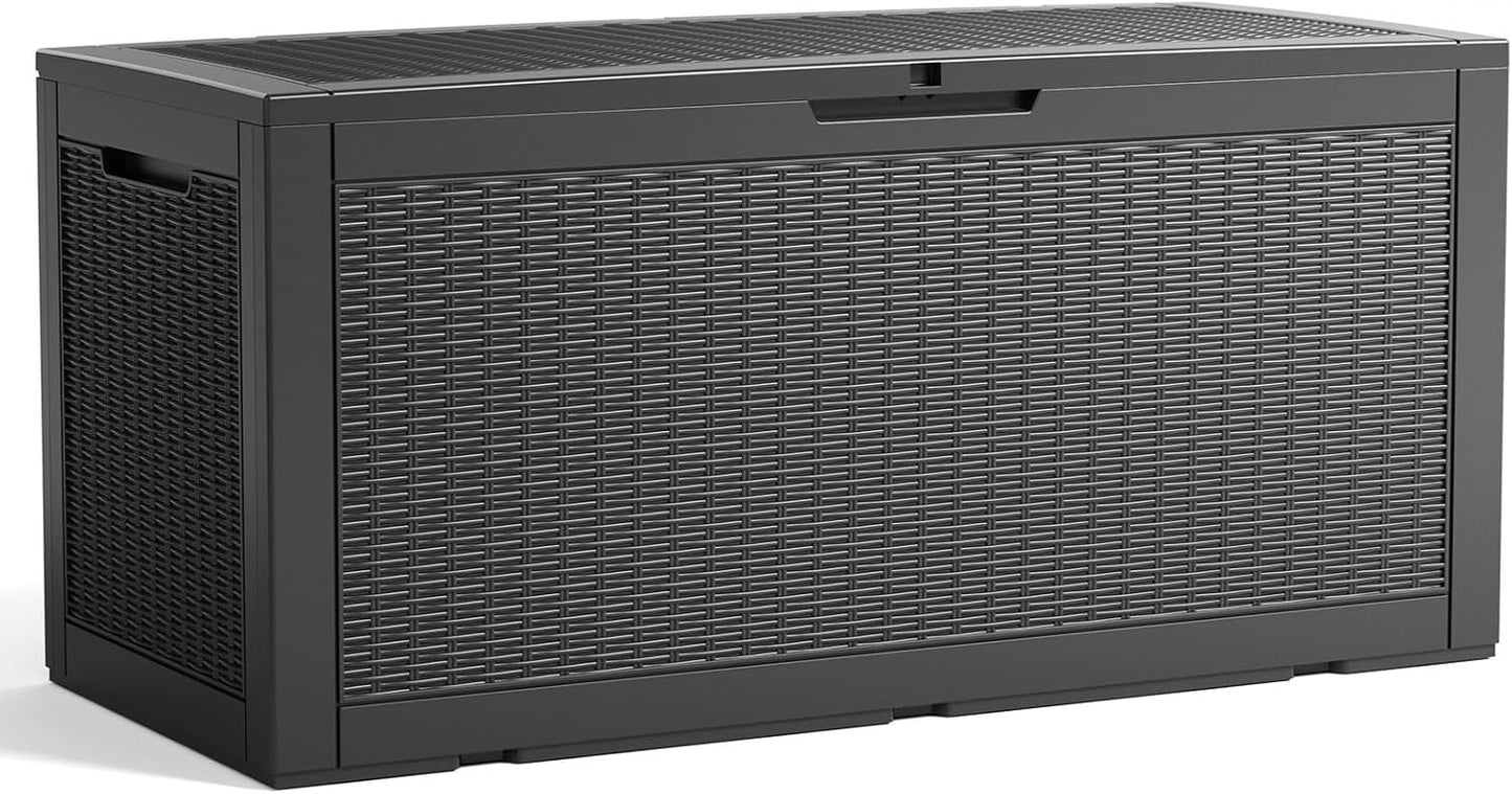 Skiennix 100 Gallon Outdoor Deck Box - Lockable Waterproof Storage for Garden Tools & Cushions | Black