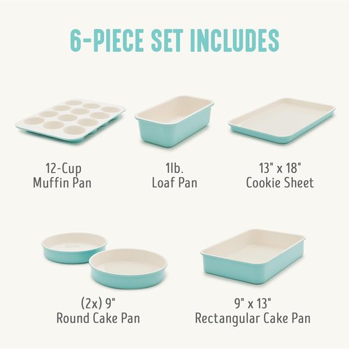 GreenLife Nonstick Bakeware Set - 6 Piece PFAS-Free Ceramic Oven Pans | Dishwasher & Oven Safe to 450°F, Turquoise