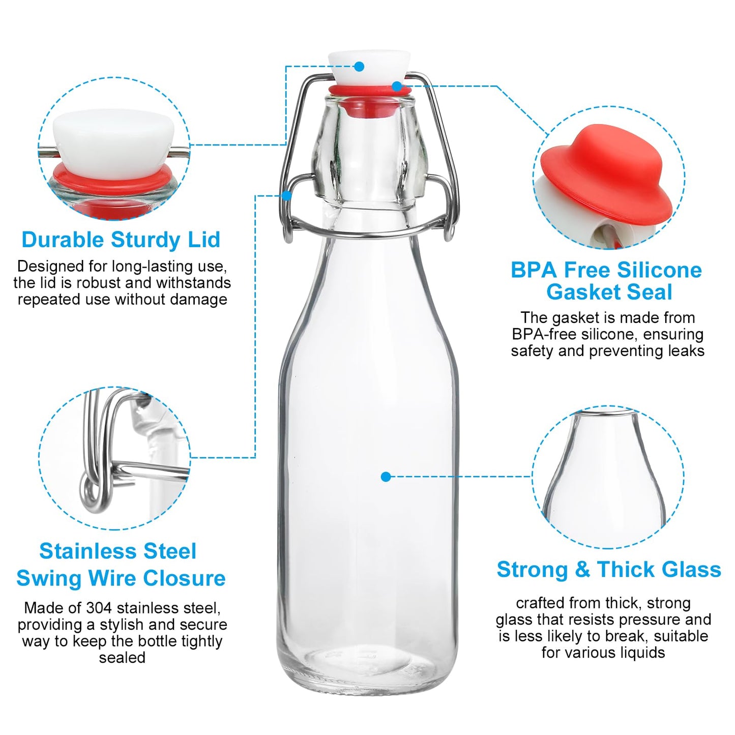 JOBVERT Swing Top Bottles,8.5oz 4 Pack Flip Top Glass Bottle with Airtight Grolsch Closures, Reusable for Kombucha, Beer, Cold Brew, Homemade Beverages & Storage