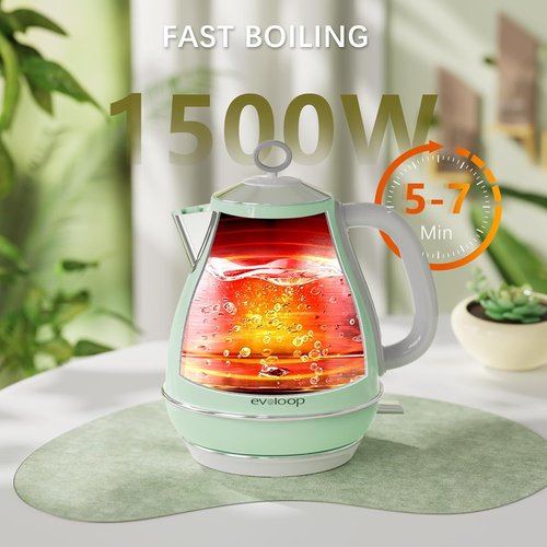 Evoloop Electric Tea Kettle - 1500W Retro Hot Water Boiler with Thermometer & Auto Shut-Off | 1.7L Stainless Steel