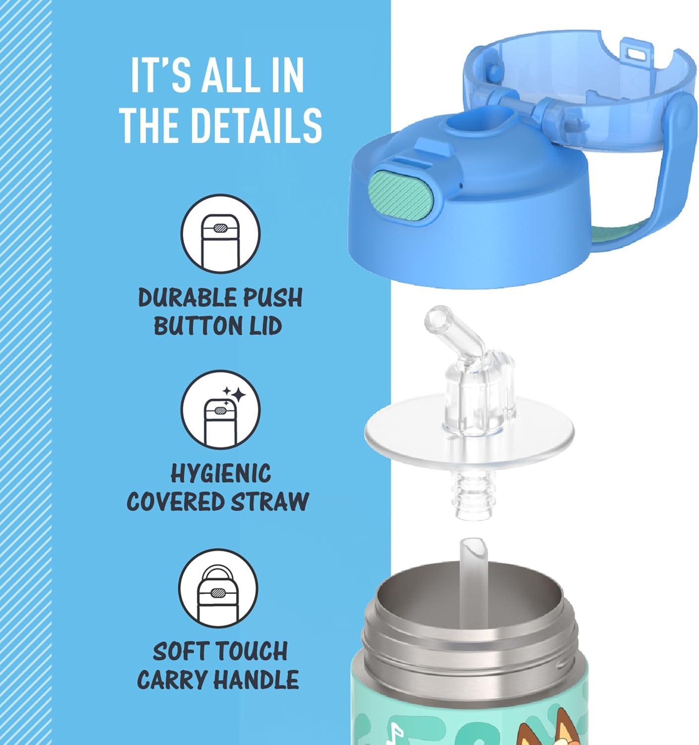 THERMOS FUNTAINER Water Bottle - 12 Ounce Kids Stainless Steel Vacuum Insulated - Bluey Design