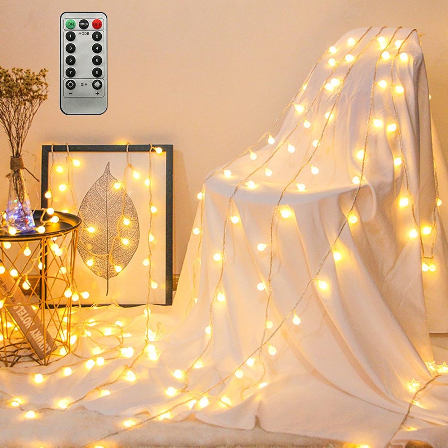 ZIMINGU LED Ball String Lights - 19.6FT 40 LEDs Waterproof Fairy Lights with Remote Control | Warm White Decor for Parties & Weddings