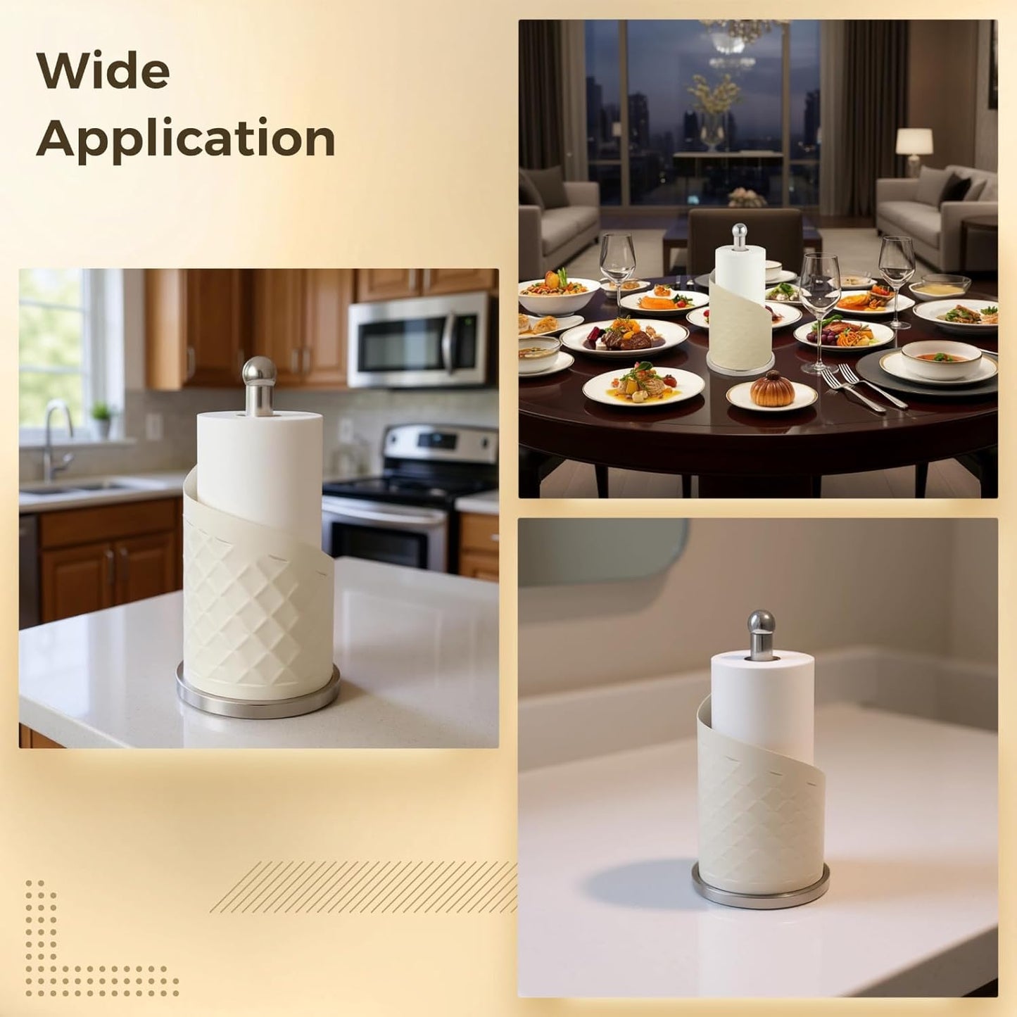 Stainless Steel Paper Towel Holder - Stylish Countertop Dispenser | Freestanding Tissue Rack, White