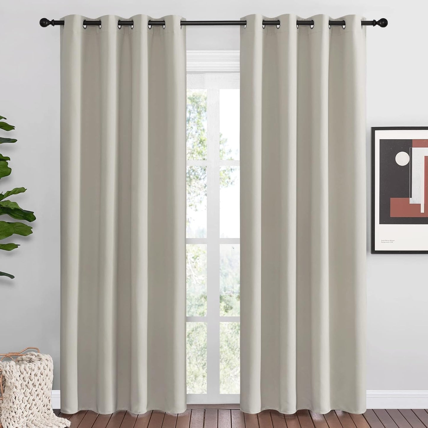 NICETOWN Natural Room Darkening Curtains - 86" Long | Total Privacy Drapes for Boho Farmhouse Decor (Set of 2, 55" Wide)