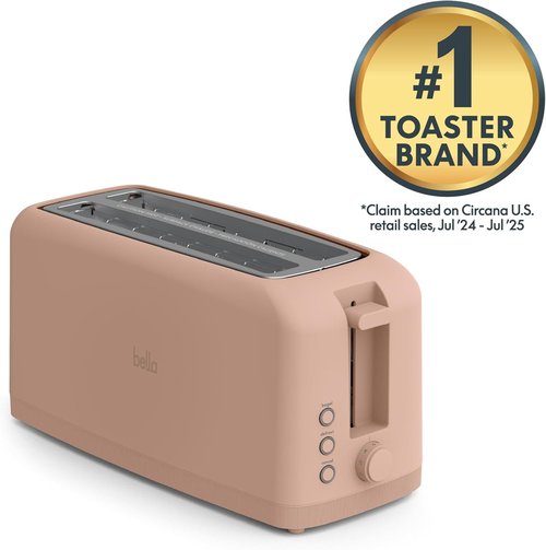 Bella 4-Slice Slim Toaster - 10” Long Slot with 6 Shade Settings, Reheat & Cancel Functions | Blossom Color