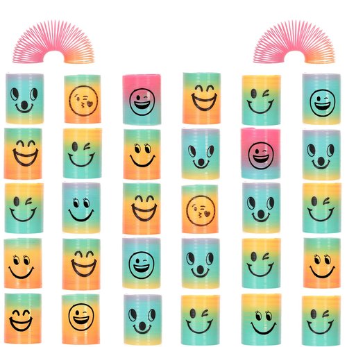 Irnushka Mini Spring Rainbow Coil Party Favors for Kids, Mini Plastic Coil Spring Toy for Easter Egg Filler Party Favor Carnival Prize Birthday Goodie Bag Stuffers (Style A, 30)