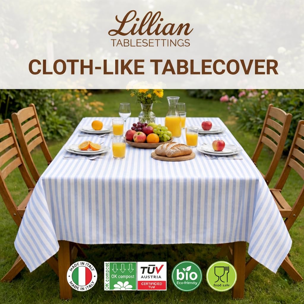 Lillian Made in Italy Cloth-Like Disposable Tablecloth for Rectangle Tables, 6 Pack – Premium Airlaid Linen-Feel Table Cover, Luxury Tablecloth for Parties, Events & Weddings, Elegant Striped Design