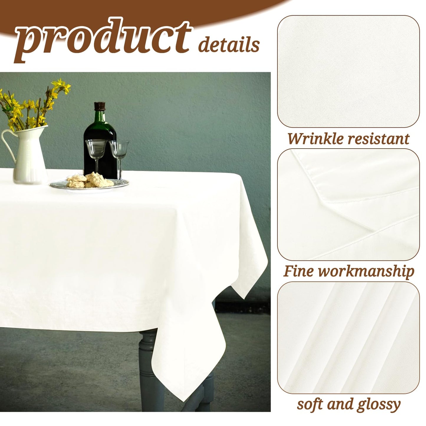 6 Pack Tablecloth 60 x102 inch Polyester Table Cloth for 6 Foot Rectangle Tables,Stain and Wrinkle Resistant Washable Fabric Table Covers Polyester Ivory Table Clothes for Wedding,Party,Banquet