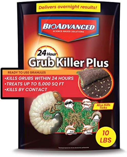 BioAdvanced 24-Hour Grub Killer Plus Granules - Fast-Acting Pest Control for Grubs & Ticks - 10 lb Bag Covers 5,000 Sq Ft