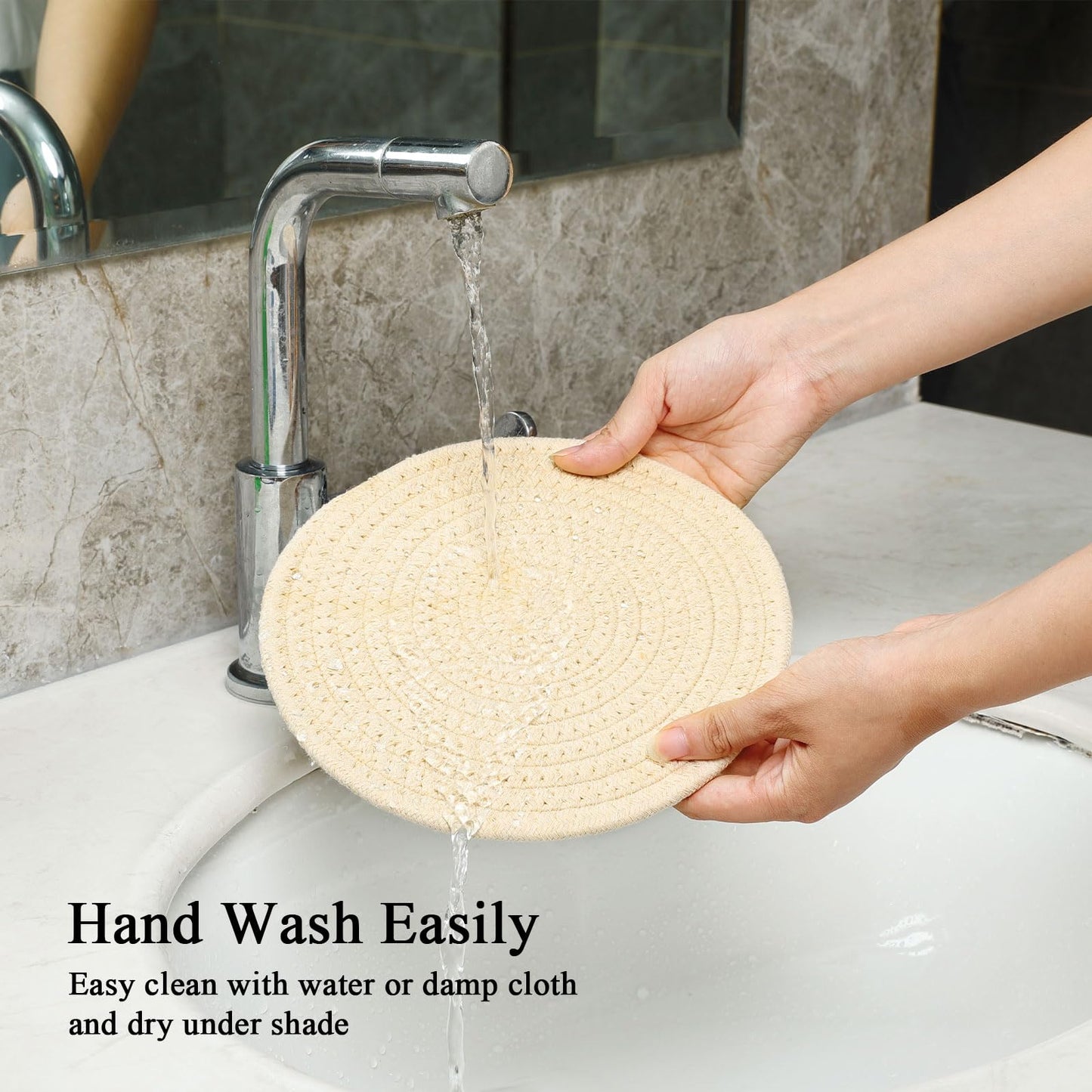 SHACOS 8 Inches Trivets for Hot Dishes, Pot Holders for Hot Pots and Pans, Handmade Cotton Woven Trivets Set, Heat-Resistant Hot Pads Plate Mats for Kitchen Countertops, Table Decor (Khaki, 4pcs)
