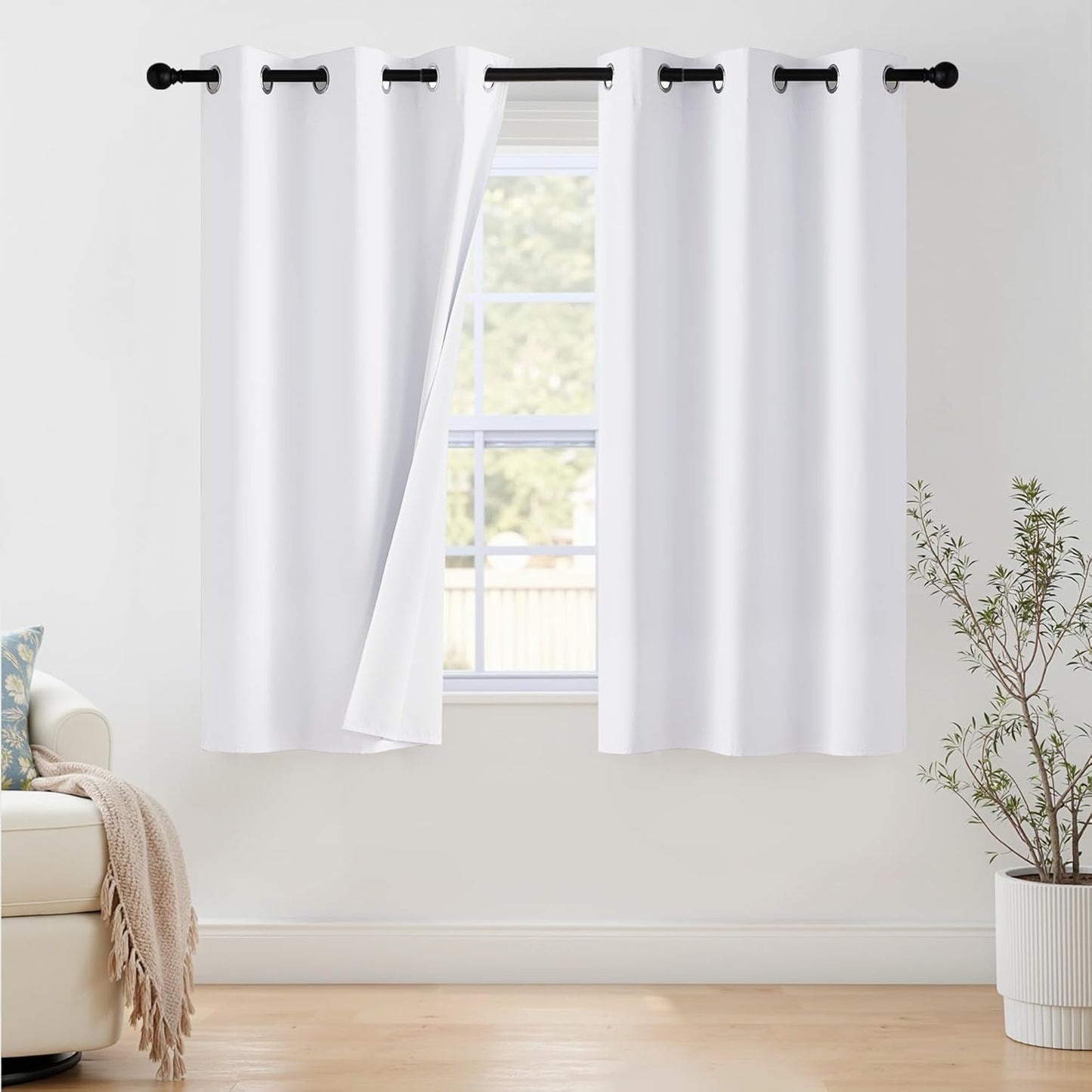 NICETOWN 100% Blackout Window Curtain Panels - Thermal Insulated Drapes, Snow White, 68" Length, Set of 2