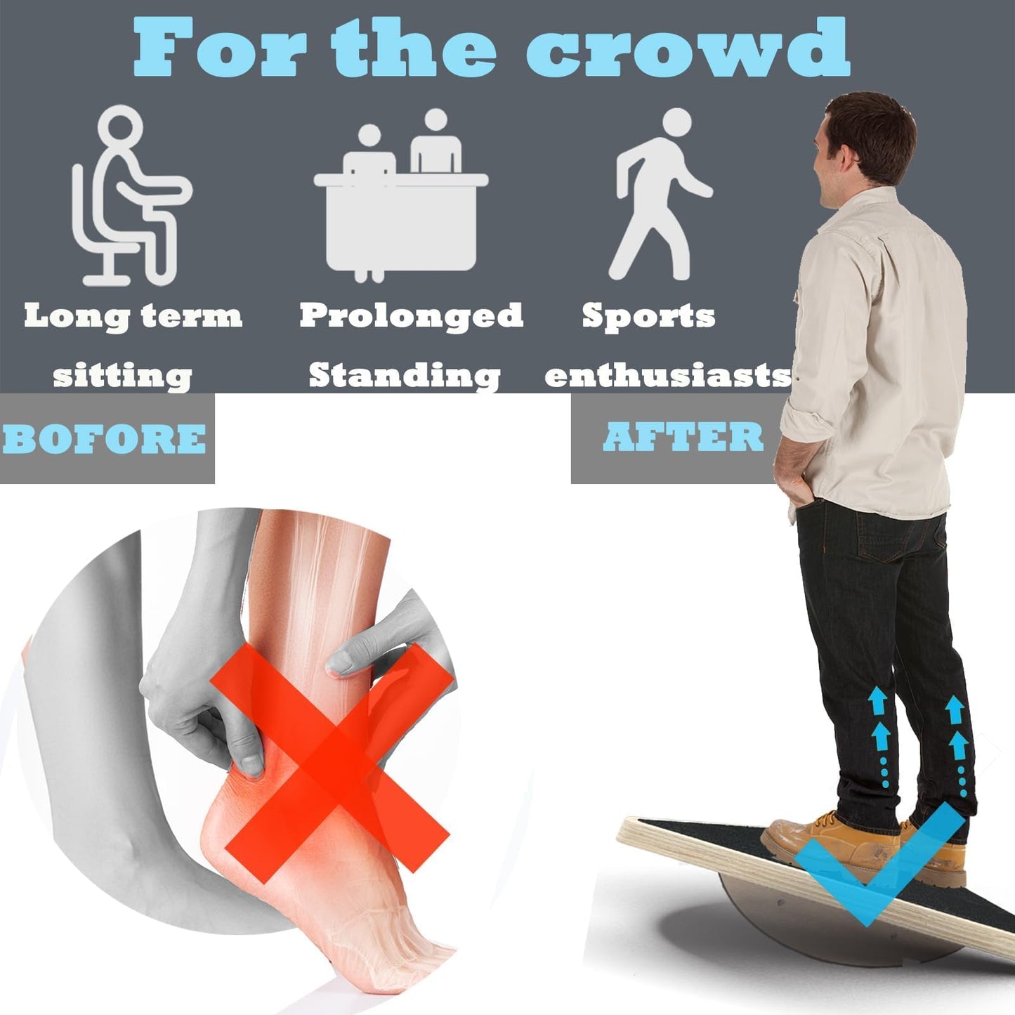 Balance Board Wooden Wobble Board for Adults Anti-Slip Board for Physical Therapy & Core Strength, Ideal Balance Board for Standing Desk with Ankle Support