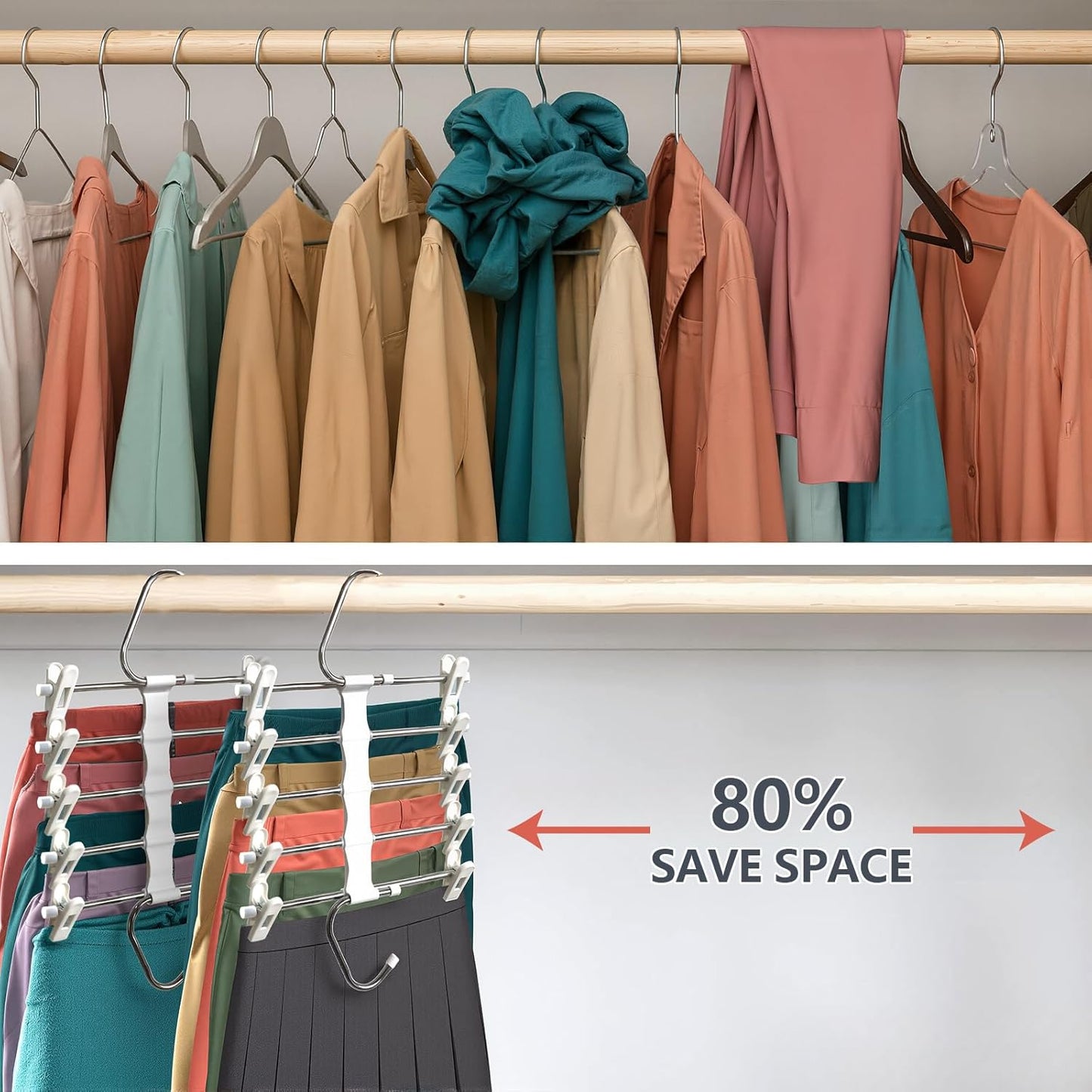 Skiennix Skirt Hangers - Space-Saving Metal Clips for Shorts, Skirts & Pants - 2 Pack Closet Organizer