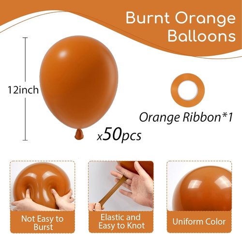 Burnt Orange Balloons - 12-Inch Latex Balloons | 50-Pack for Fall-Themed Parties & Celebrations