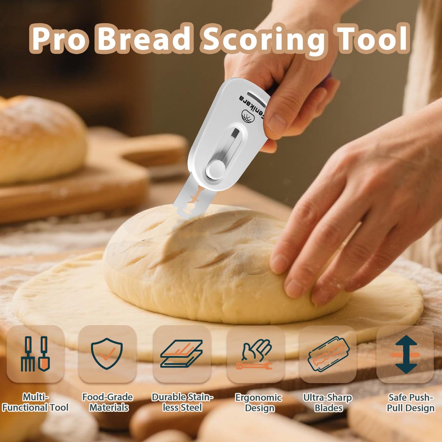 Fenikara Premium Magnetic Bread Lame & Versatile Bread Scoring Tool - Professional Sourdough Scoring Tool and Lame Bread Tool with 10 Razor Blades & Scoring Patterns Booklet (light gray)