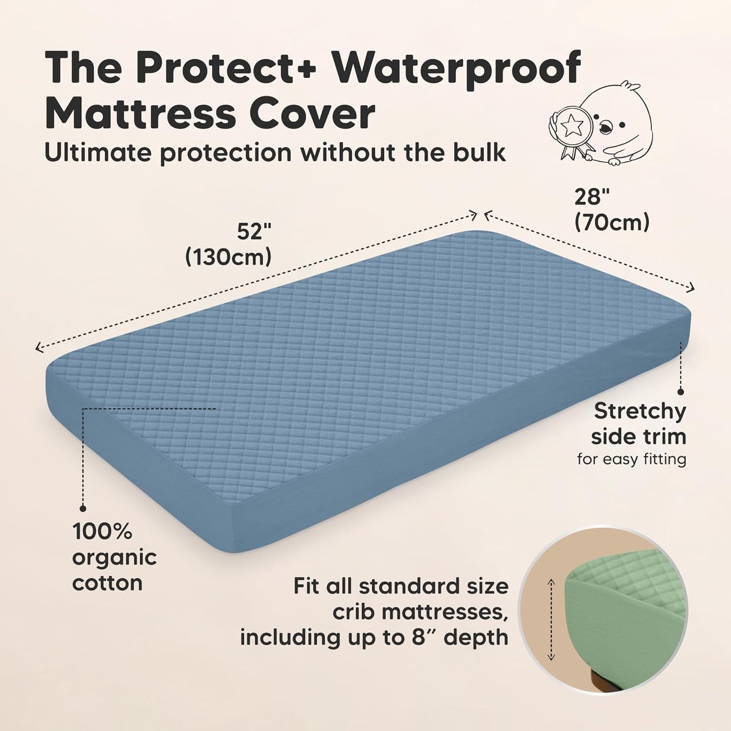 Skiennix 2-Pack Waterproof Crib Mattress Protector - Soft Quilted Cotton, 52" x 28", Machine Washable, Easy Fit