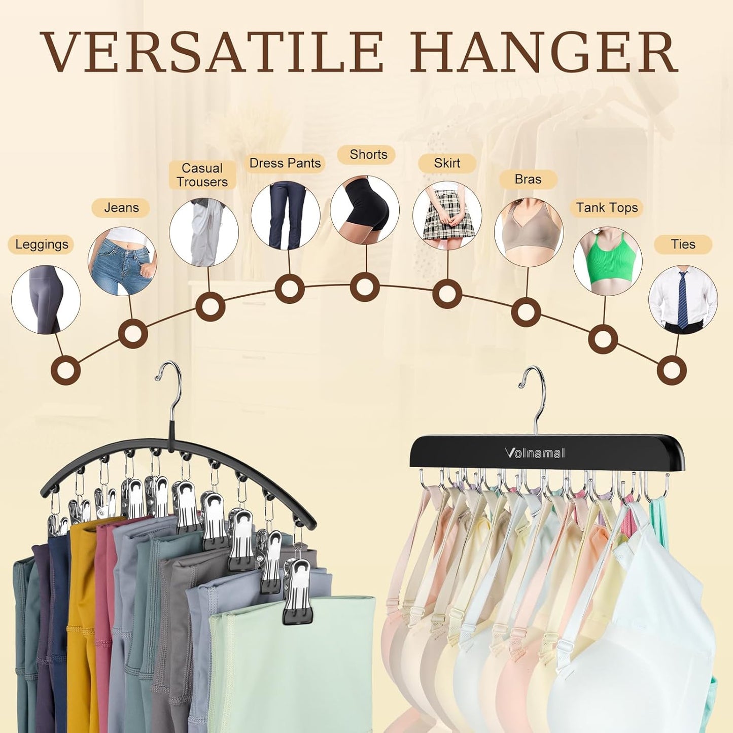 Volnamal Legging Organizer & Bra Hanger - 2-In-1 Space-Saving Design for 30 Leggings & Bras
